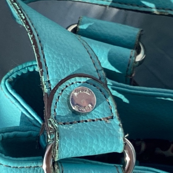 Tignanello Studded Shopper Teal Pebble Leather Shoulder Bag - Picture 4 of 9
